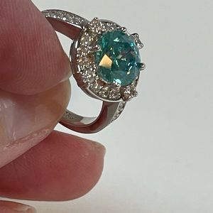Simulated Apatite Faux Diamonds 925 Silver Ring